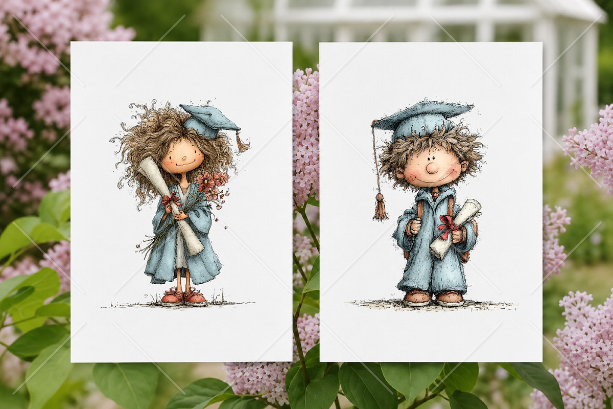 Whimsical Graduation Kids Clipart, a Seasonal Illustration by Canvas Craft (Photo 8 of 10)