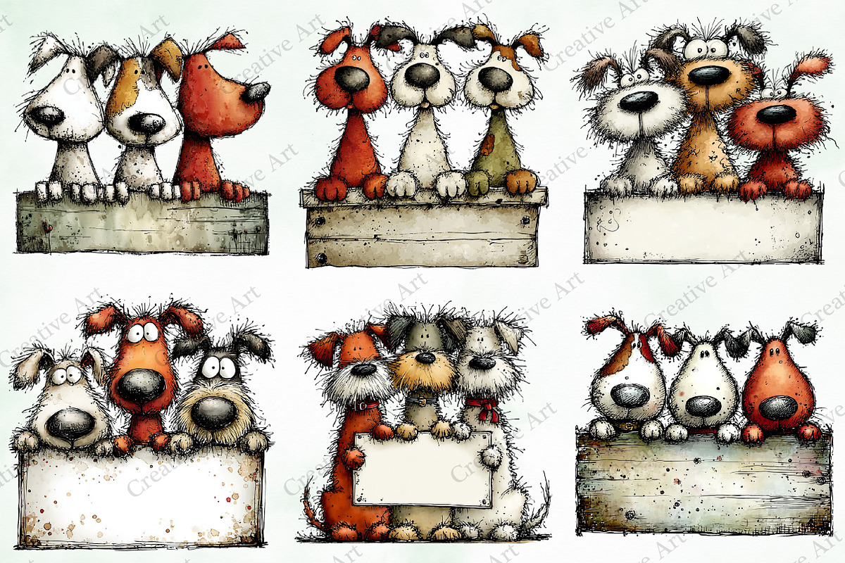 Whimsical Christmas Dogs Clipart, an Illustration by Creative Art (Photo 6 of 10)