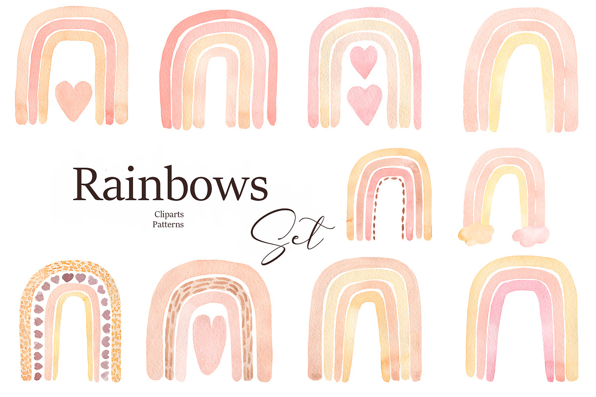 Watercolor Rainbows Set, an Object Illustration by MayaNavits (Photo 1 of 9)