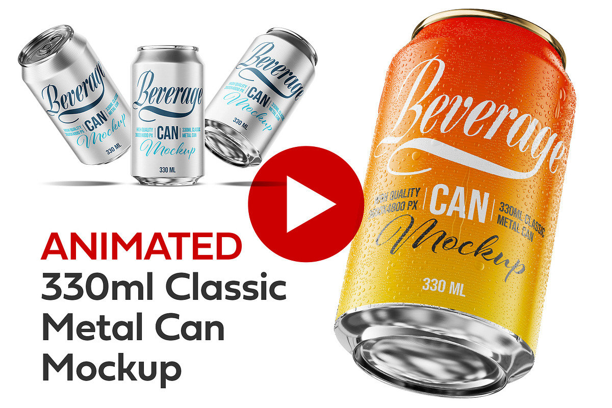 330ml Classic Can Mockup | ANIMATED, a Packaging Mockup by AY Mock-Ups (Photo 1 of 10)
