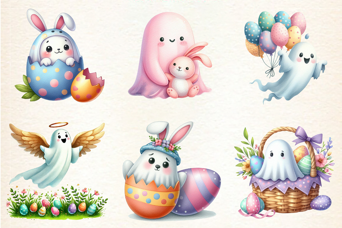 Cute Easter Ghost Clipart, an Illustration by DreamArtGraphic (Photo 4 of 4)