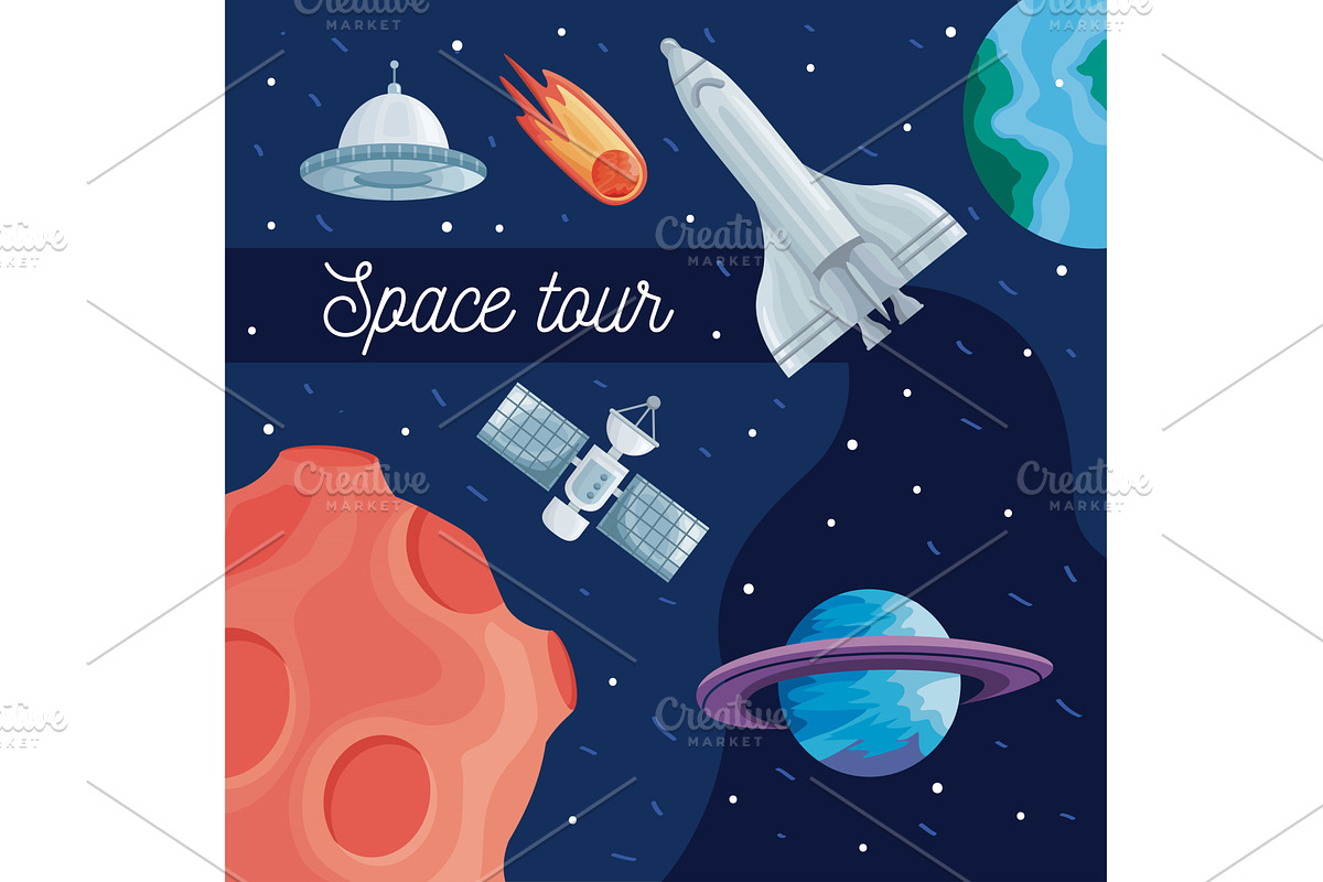 space outer lettering postcard, an Illustration by studiogstock