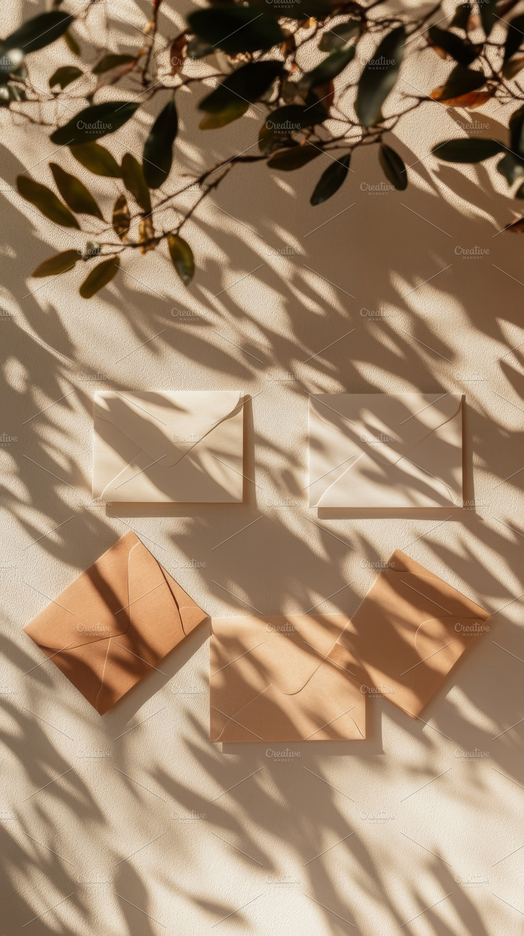 Elegant Envelopes with Natural Shadows in Warm Sunlight, an Abstract Photo by Natalia Klenova's Shop