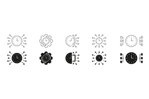 Clock With Circuitry Icons, a Technology Illustration by Gentle Studio