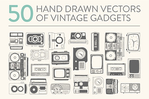 50 hand drawn vector vintage gadgets, an Education Illustration by Storyteller Imagery