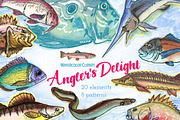 Watercolor Fish Clipart (big set), a Decorative Illustration by Sunshine Art Shop (Thumbnail 1 of 13)