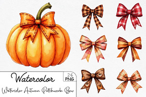 Watercolor Autumn Patchwork Bow Clip, an Illustration by CrexoraLab