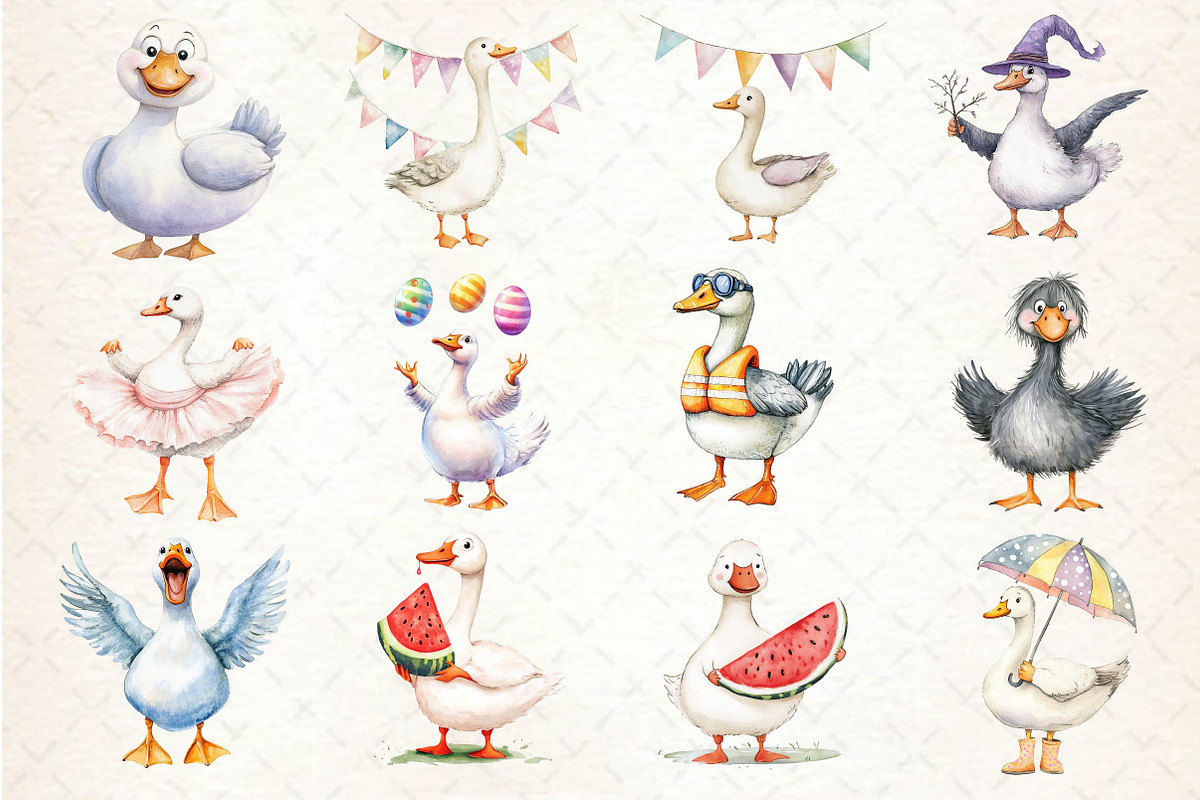 Watercolor Silly Goose Clipart, an Illustration by Dream Creation (Photo 4 of 4)