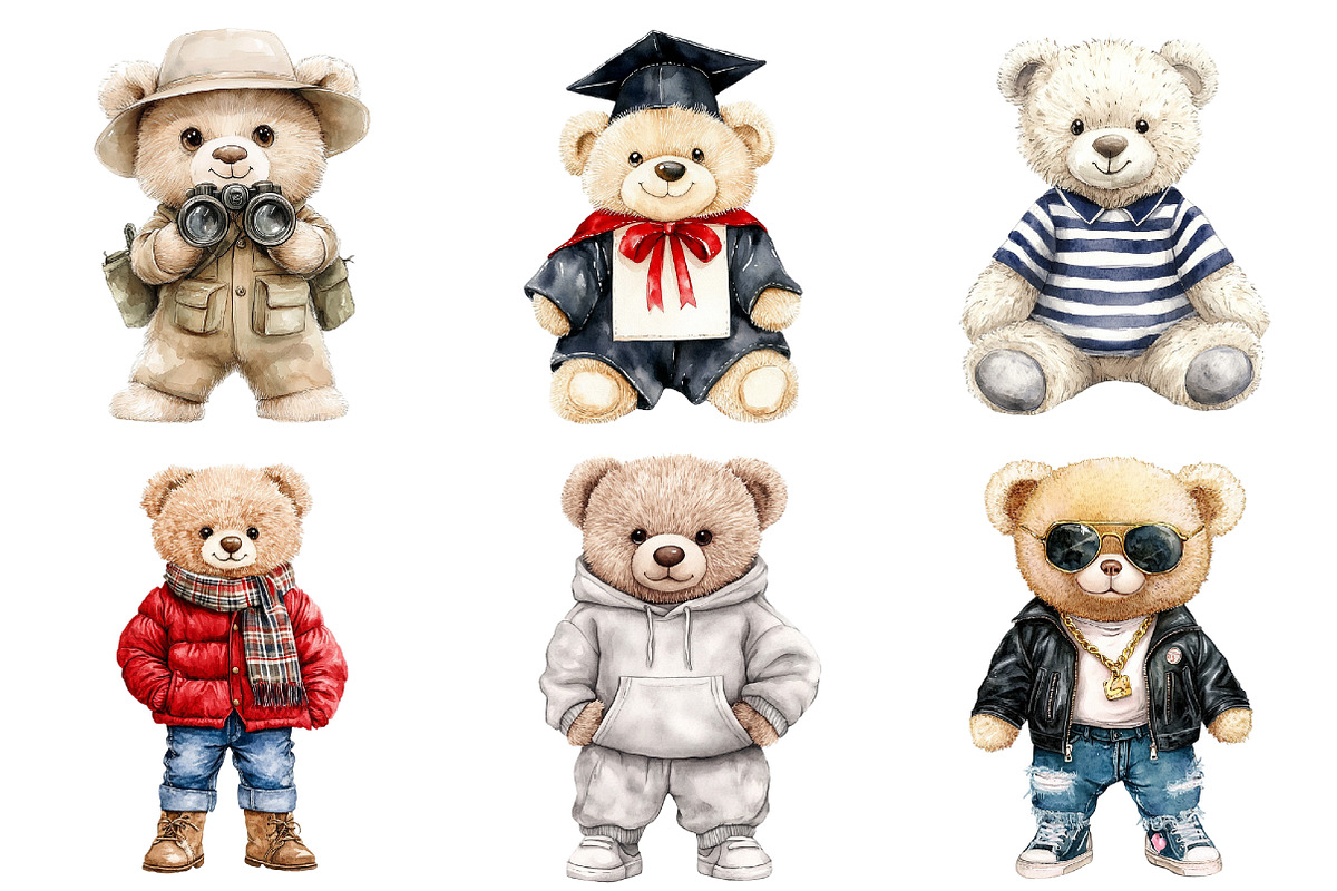 Watercolor Teddy Bear Clipart, a Seasonal Illustration by CitraGraphics (Photo 5 of 6)