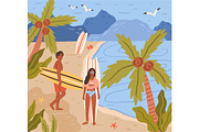 Surfers on sea beach in summer, a Person Illustration by Good Studio (Thumbnail 1 of 3)
