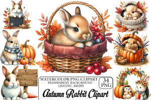 Watercolor Autumn Rabbit Clipart, an Illustration by DreamPrint404