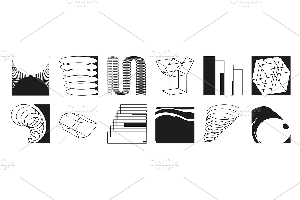 Y2K brutalist geometric icons set on, an Object Illustration by art PVP - market