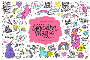 Unicorn Magic: Clipart & Lettering