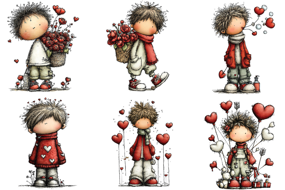 Whimsical Valentine Boy Clipart, an Illustration by CraftArtStudio (Photo 2 of 6)