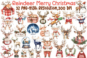 Reindeer Merry Christmas Clipart Bun, an Illustration by Sublimation Artist