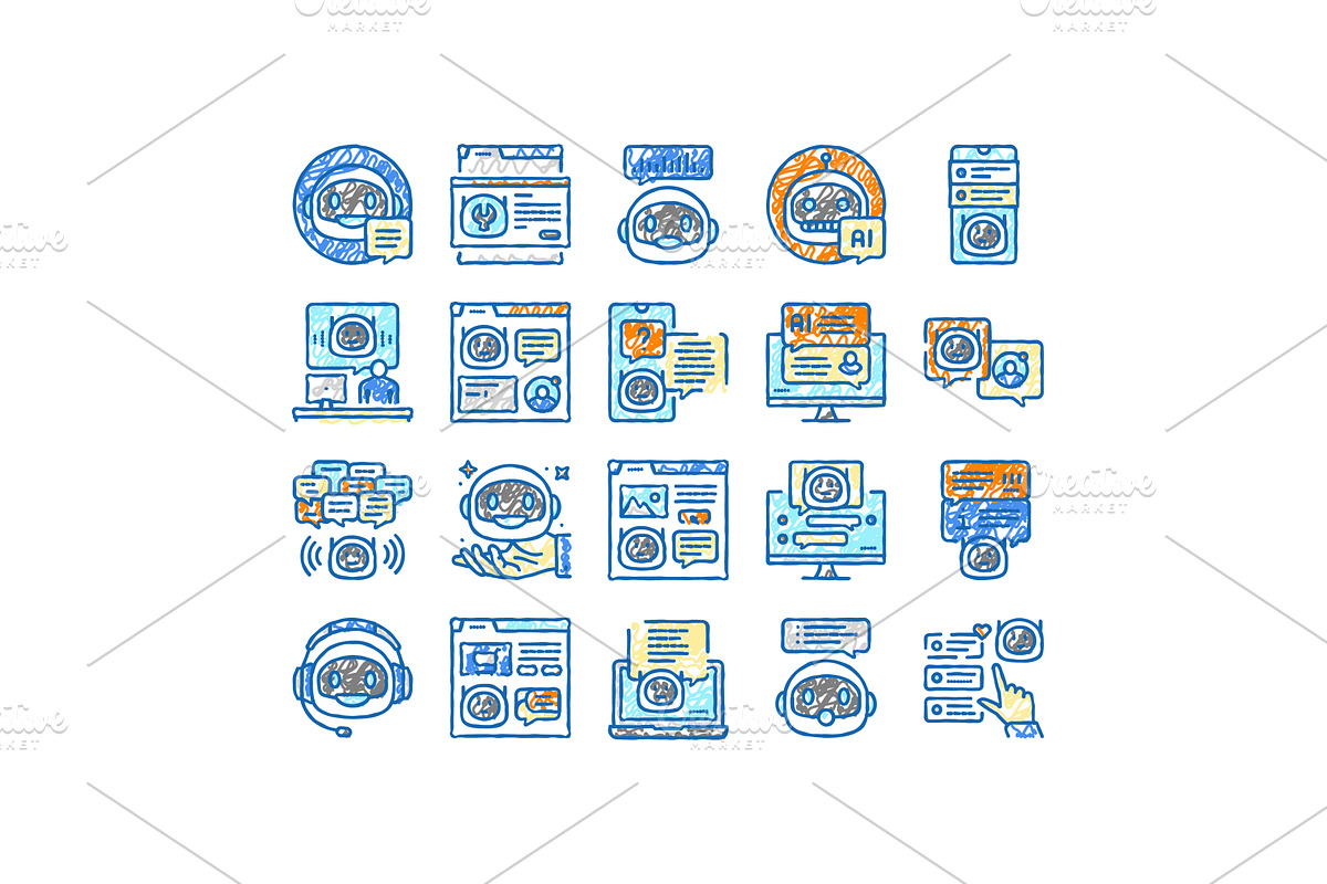 chat bot robot service online icons, an Object Illustration by pikepicture
