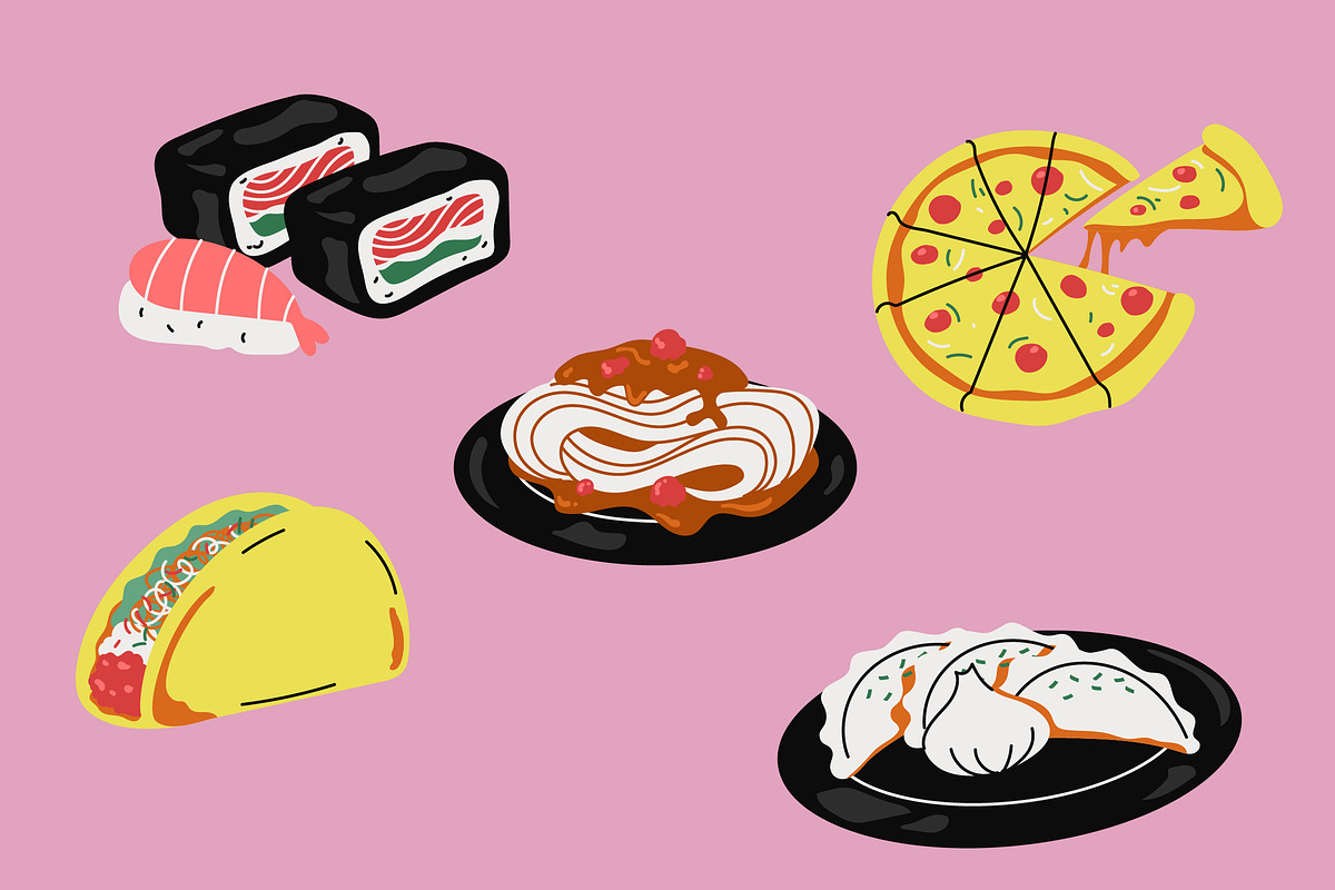 Pink World Cuisine Illustration, a Food Illustration by graphicook