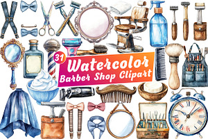 Watercolor Barber Shop Clipart, an Illustration by Libby Wishes