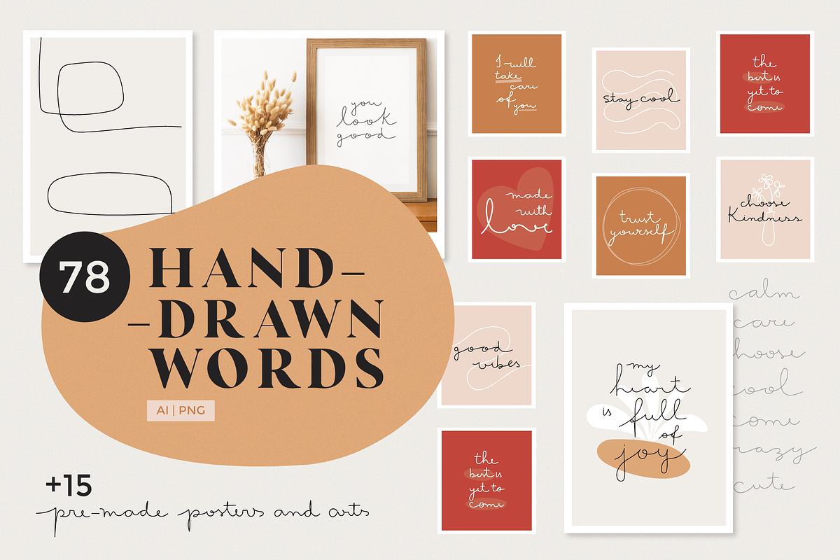 Hand-drawn words | Pre-made posters, an Illustration by designerbianca (Photo 1 of 7)