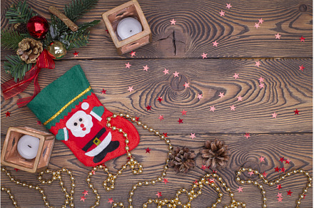 Red felt stocking with the image of, a Holiday Photo by Diary of impressions