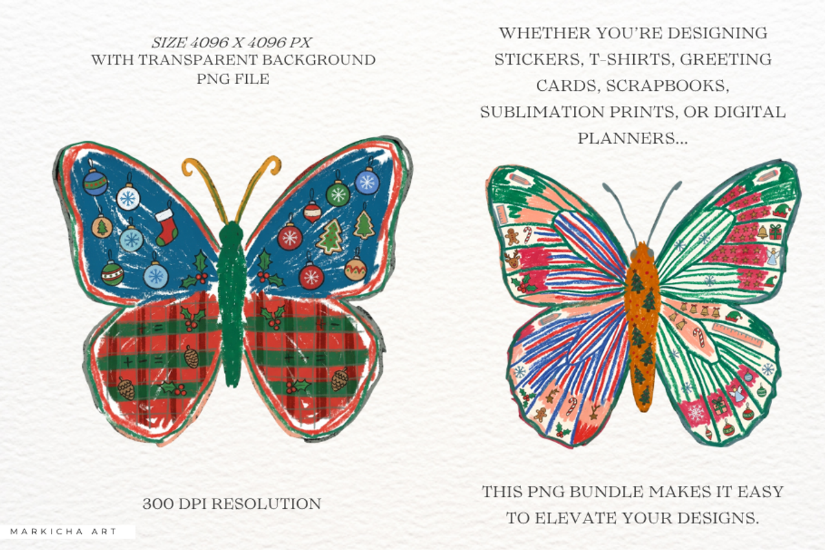 Christmas Butterfly Clipart, an Animal Illustration by Markicha Art (Photo 2 of 5)