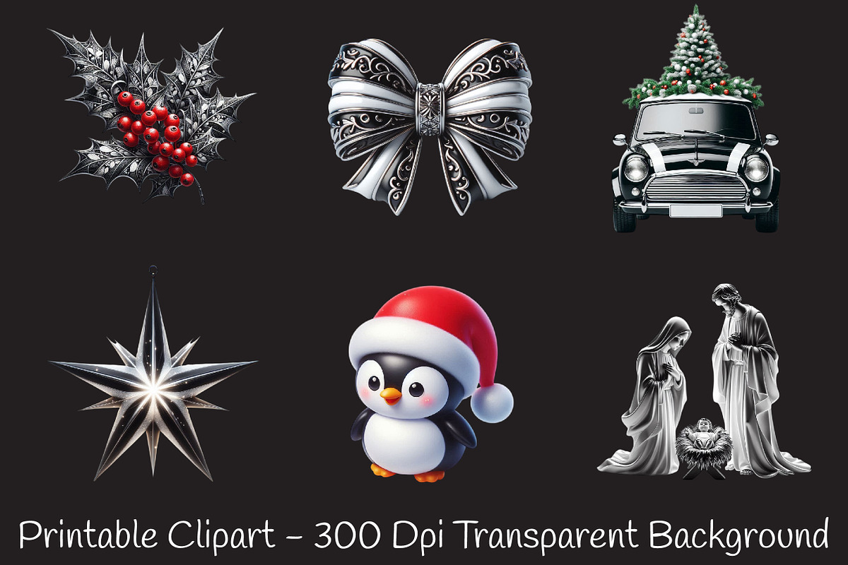 Black And White Christmas  Clipart, an Illustration by RobertsArt (Photo 2 of 5)