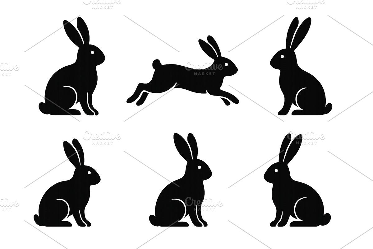 Six distinct silhouettes of rabbits, an Animal Illustration by ZinetroN