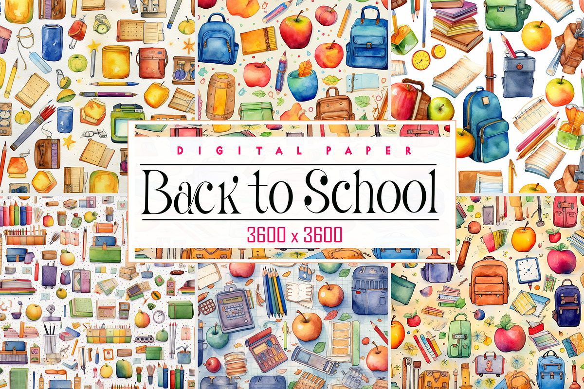 Watercolor Back to School, a Pattern Graphic by Printable Treasure (Photo 1 of 6)