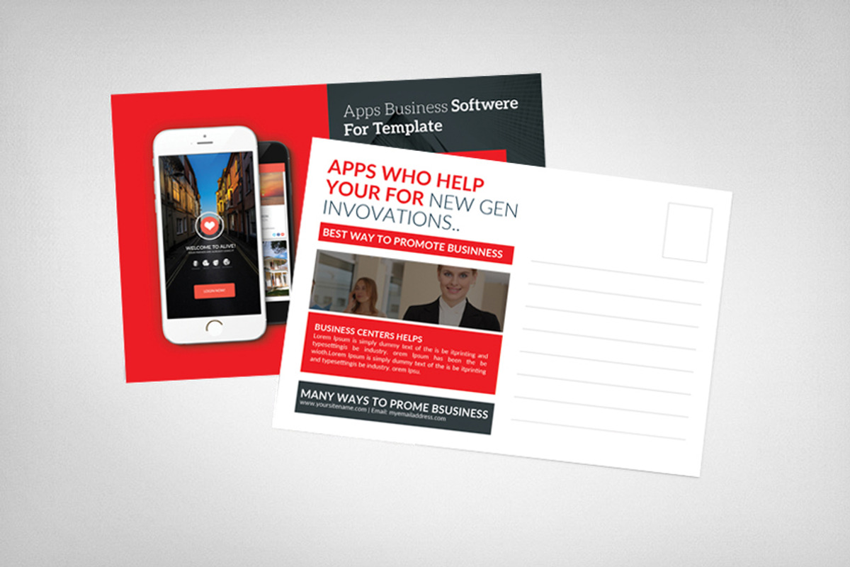 Mobile App Postcard Templates, a Card Template by graphicforest