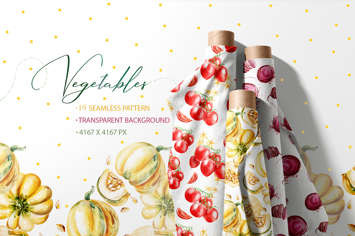Watercolor Vegetables Pattern, a Pattern Graphic by Knopazyzy (Photo 1 of 7)