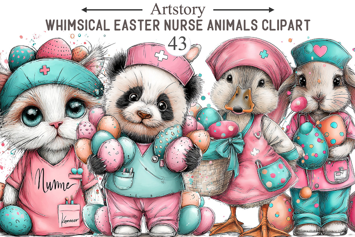 Whimsical Easter Nurse Animals Clipa, an Animal Illustration by designcity5 (Photo 1 of 5)