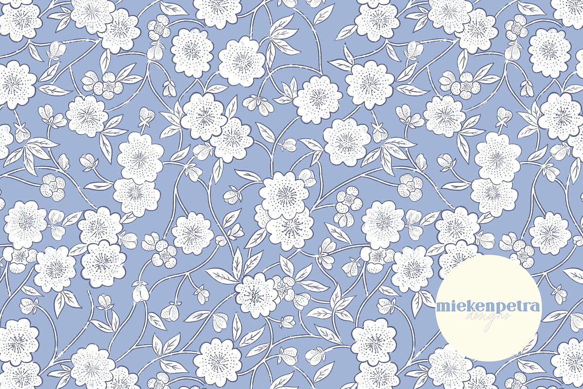 Vintage Blue and White Block Print, a Pattern Graphic by Mieken Petra Designs (Photo 1 of 4)