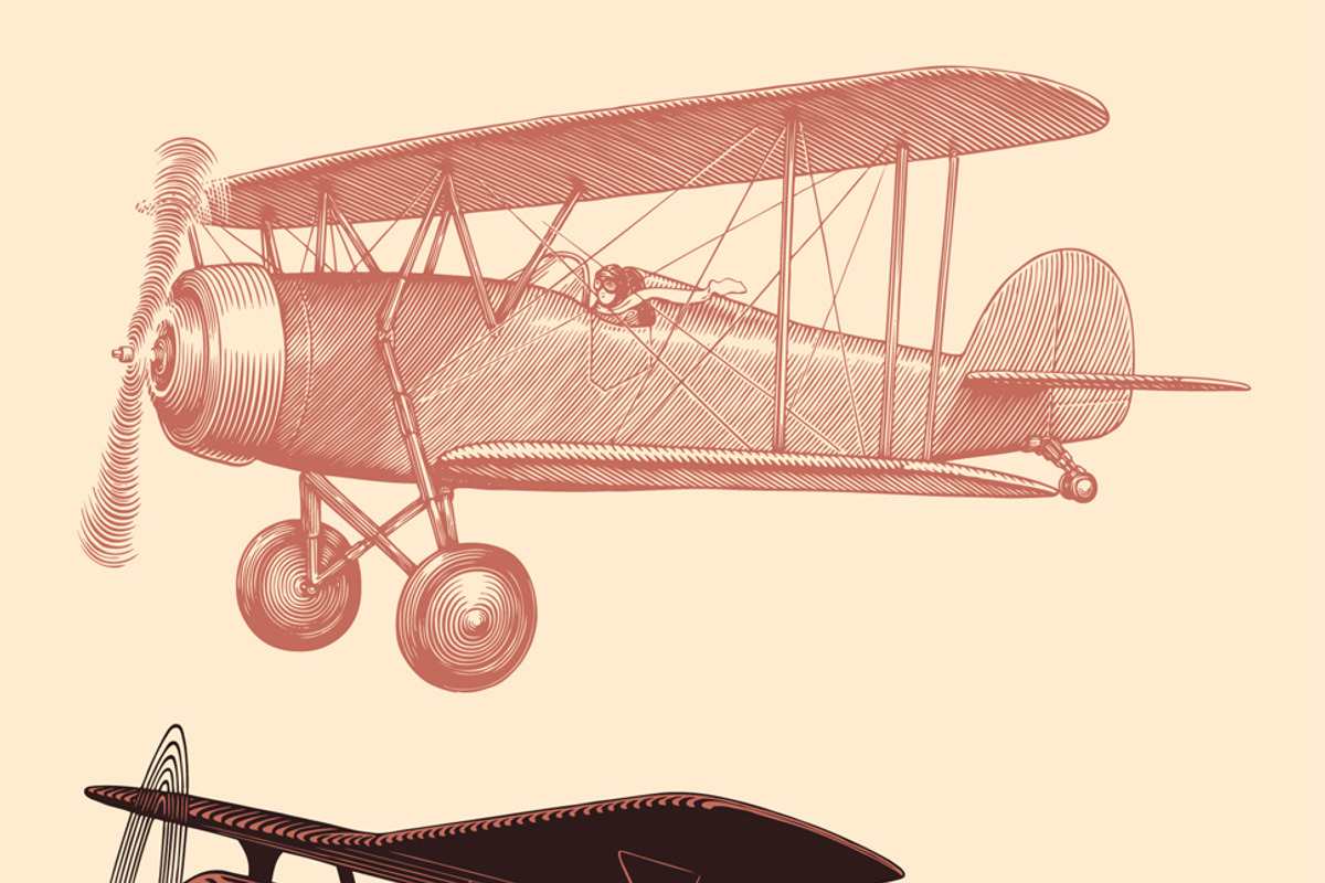 Set Aircraft. Vector engraving., a Transportation Illustration by Vector Engraving (Photo 2 of 2)