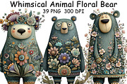 Whimsical Animal Floral Bear Clipart, an Illustration by CraftArtStudio (Thumbnail 1 of 6)