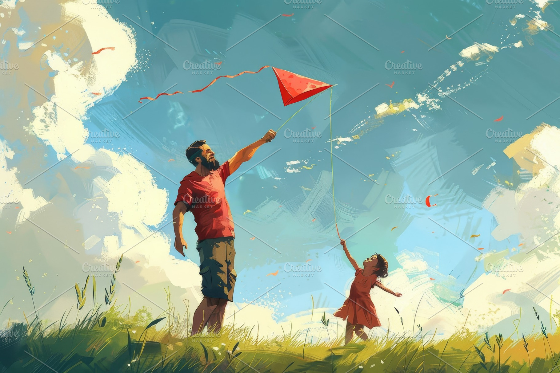 A man and a little girl are flying a, a Photo by Iftikhar Alam