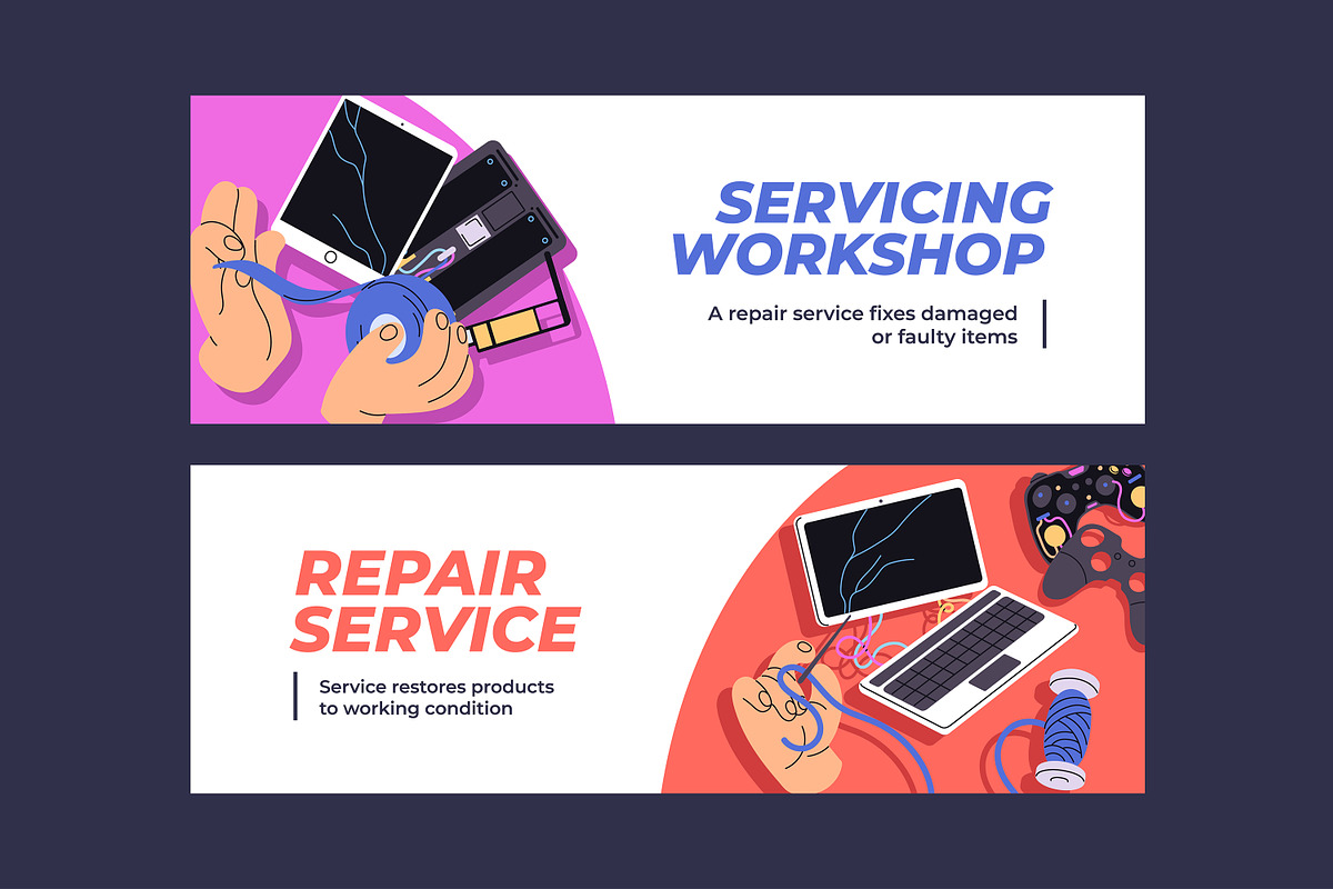 Electronics repair set, ad templates, a Technology Illustration by PaperTrident (Photo 2 of 10)