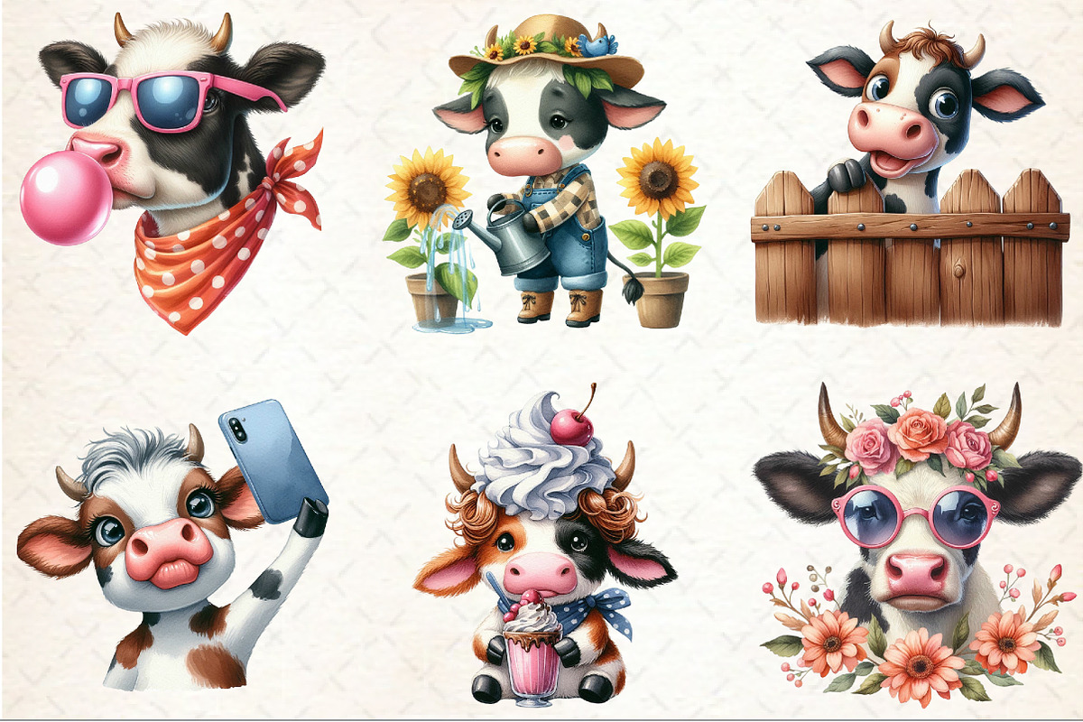 Watercolor Funny Cow Clipart, an Illustration by Rose Art (Photo 6 of 6)