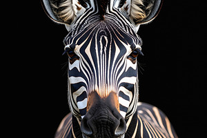 zebra portrait with bold black and white stripes, an Animal Photo by GoodGoods
