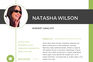 2 In 1 Olive Green Photo Word Resume