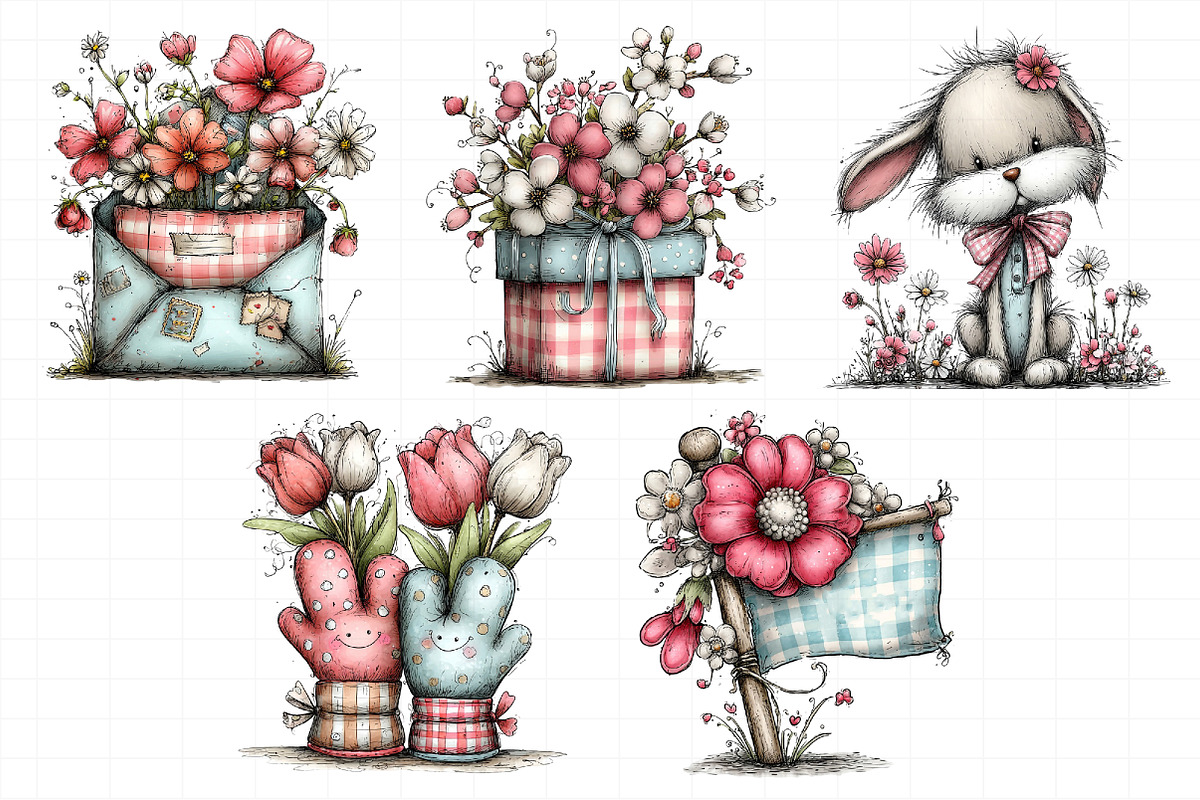 Whimsical Spring Gingham Clipart, an Illustration by Daily.Designs (Photo 4 of 7)