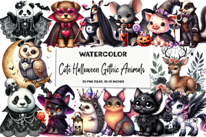 Cute Halloween Gothic Animals Clipar, an Illustration by DreamArtGraphic