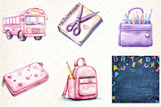 Watercolor Back to School Clipart, an Illustration by DreamCafeArt (Thumbnail 2 of 5)