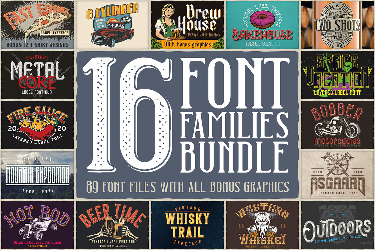 16 Font Families Bundle, a Script Font by VozzyStock (Photo 1 of 17)