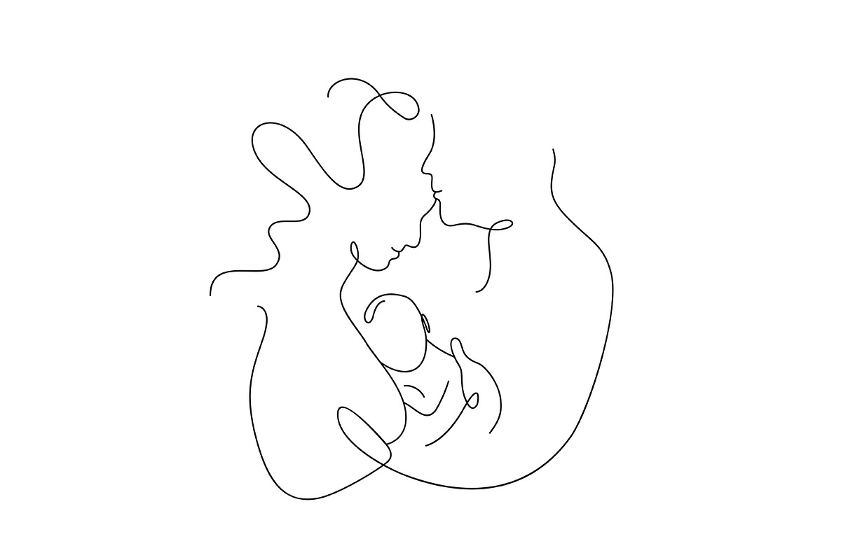 Drawing line art flat doodle family, an Object Graphic by HappyStories