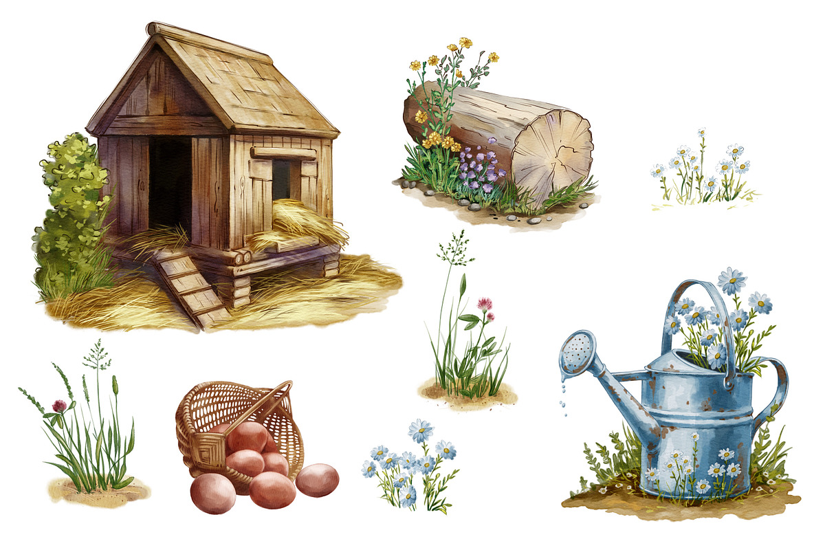 Watercolor composition on the farm, an Animal Illustration by IrynaPanashii (Photo 3 of 8)