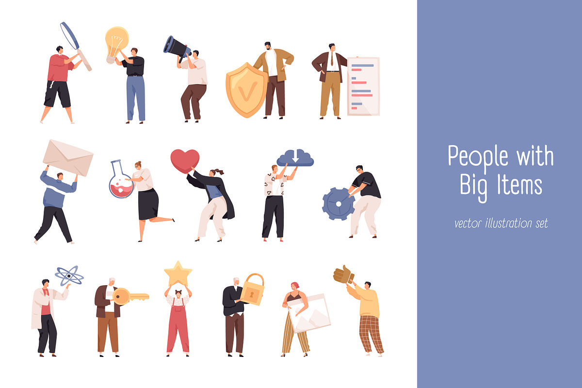 Tiny people with big items set, a Person Illustration by Good Studio (Photo 1 of 3)