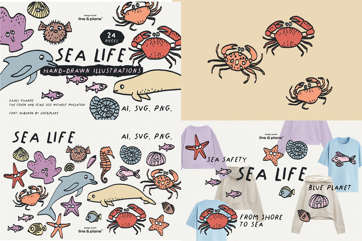 Bundle 8 in 1 - Illustrations & Font, an Animal Illustration by line & plane (Photo 5 of 10)