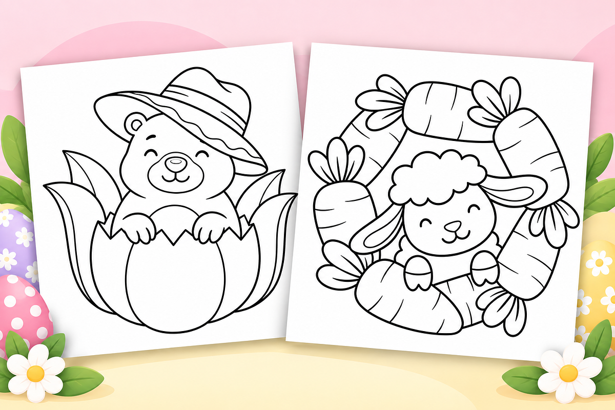 Happy Easter Coloring Pages Vol. 1, a Seasonal Illustration by Inkivelle Studio (Photo 2 of 3)