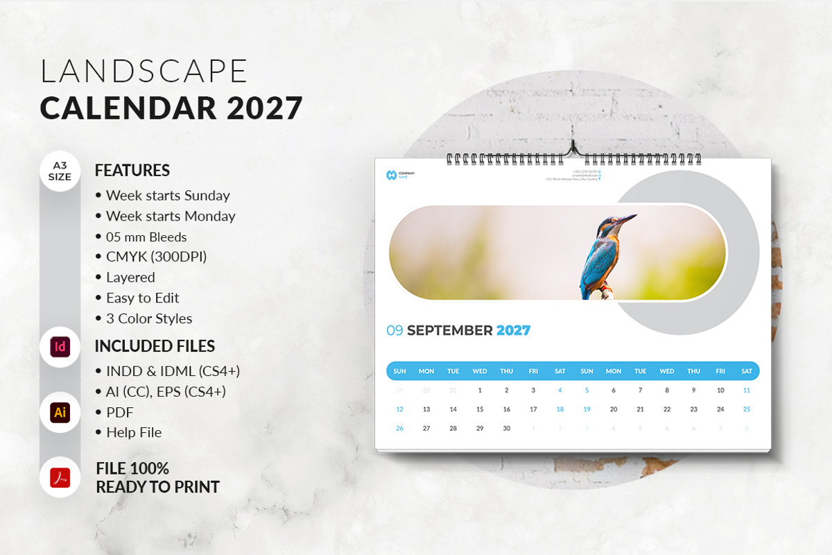 Landscape Calendar 2027 Template, a Stationery Template by MstArtwork (Photo 4 of 7)