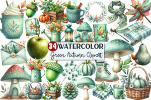 Mint Fresh Green Autumn Clipart, an Illustration by Rose Art